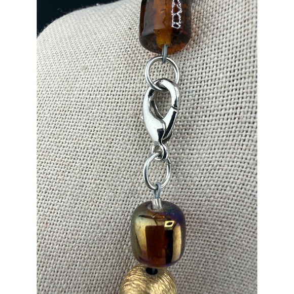 Vintage Glass Beaded Necklace Gold Tone 24" - Picture 6 of 10